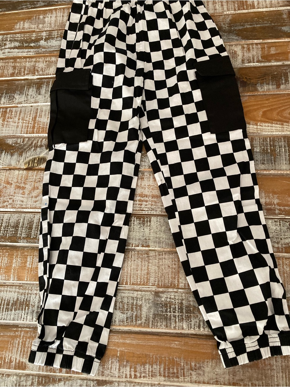 SHEIN Black and White Checkerboard Cargo Joggers for Kids